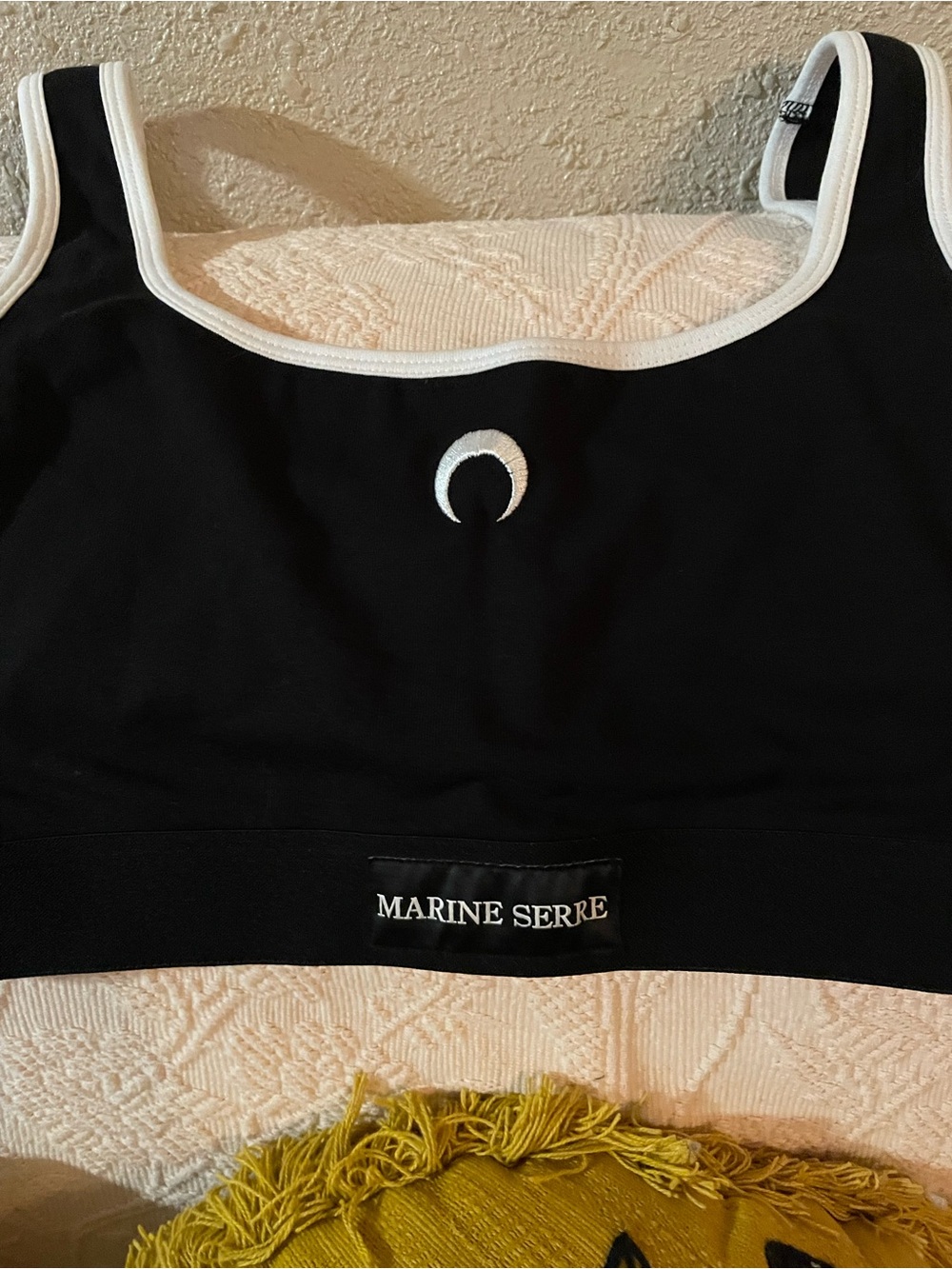 Marine Serre Black Crop Bralette with White Trim - Picture 3 of 7